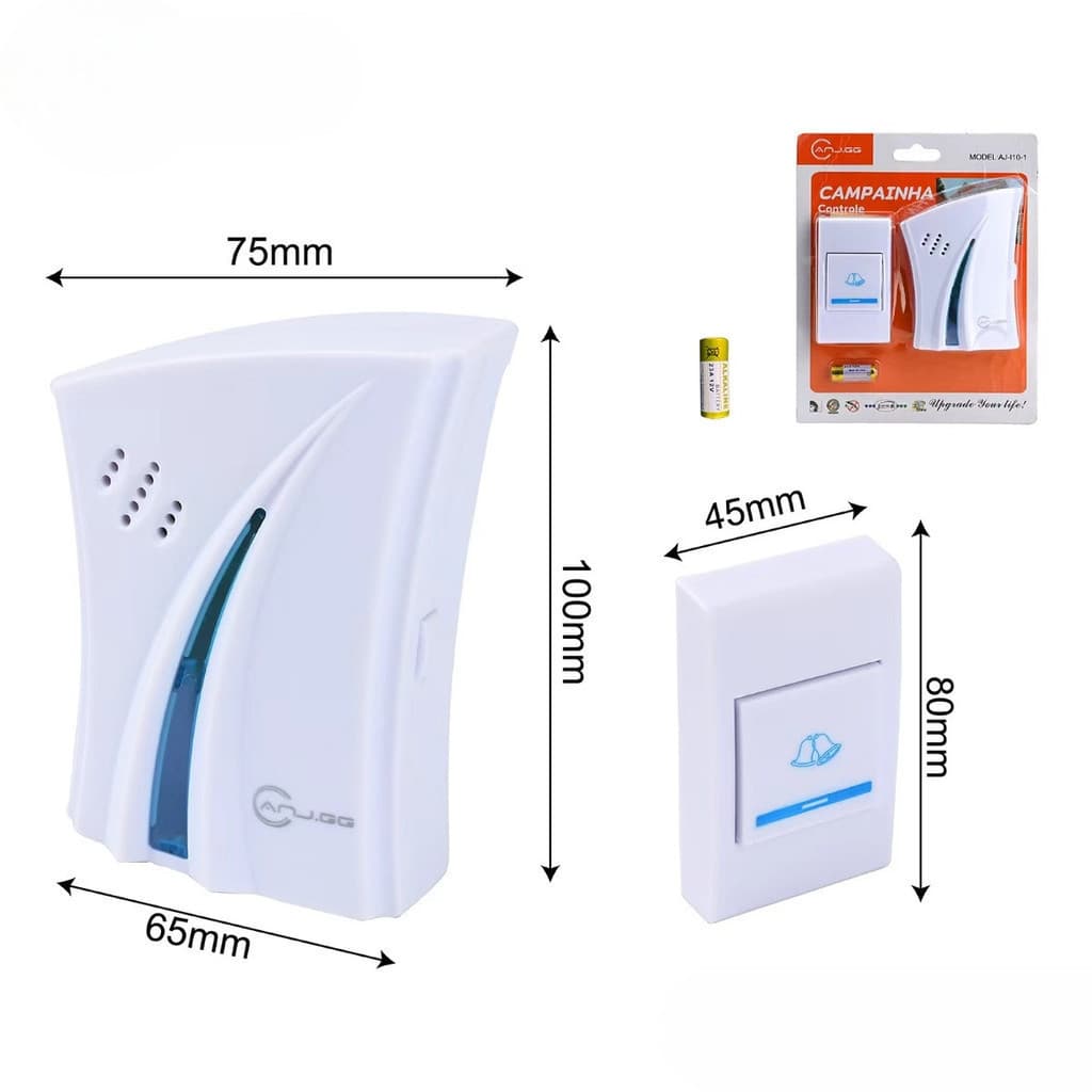 Campainha Sem Fio Plug-in com 36 Toques – Transmissor + Receptor, Fácil Instalação anjgg