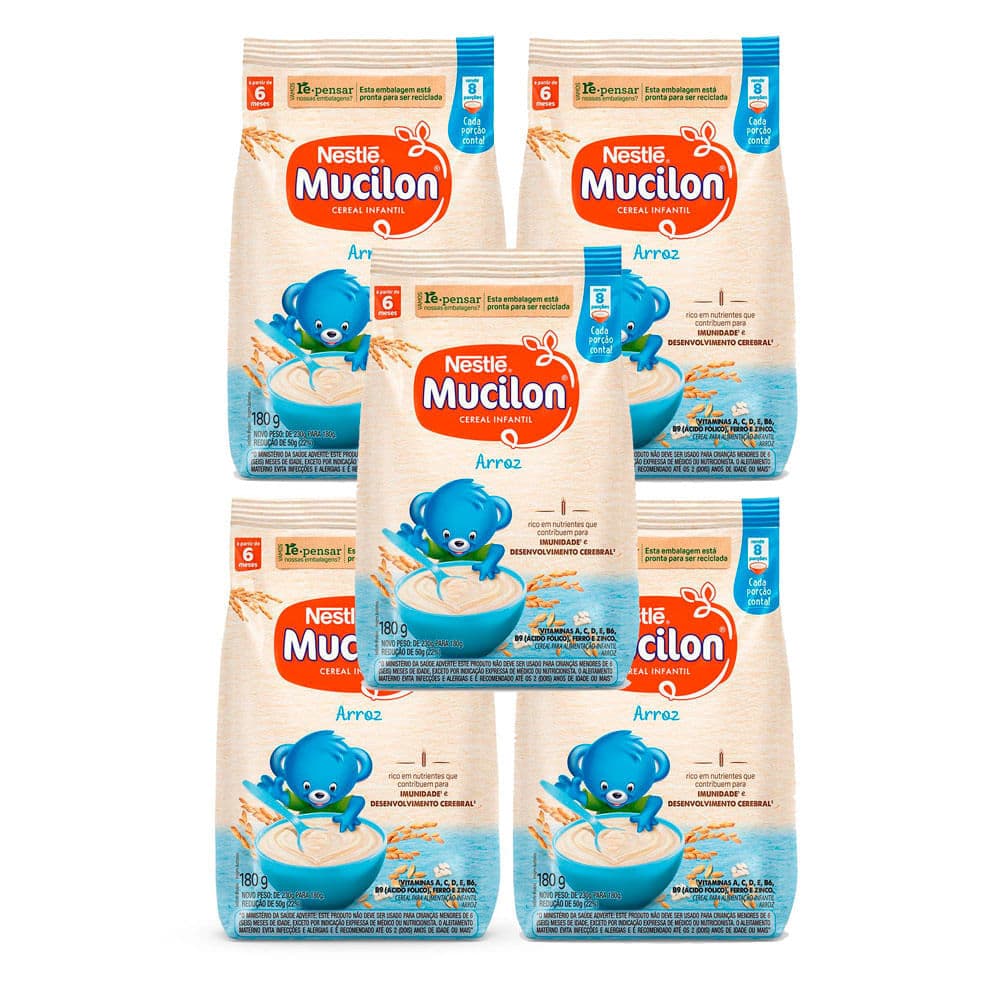 Kit 5 Cereal Infantil Mucilon Arroz 180g