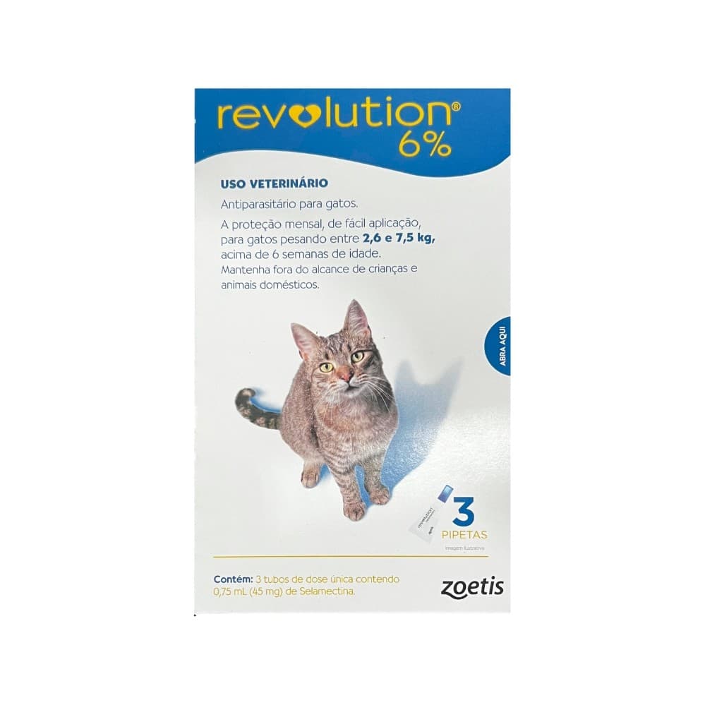 Antipulgas Revolution Gatos 2,6kg A 7,5kg - 3 Pipetas