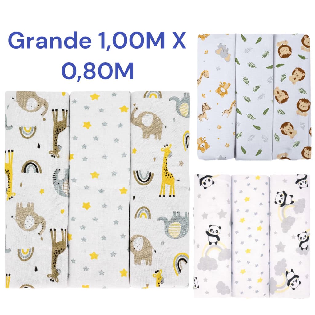 Kit 3 Cueiros Grande 1,00 M X 0,80M Bebê Estampado 100% Algodão Bublim Masculino