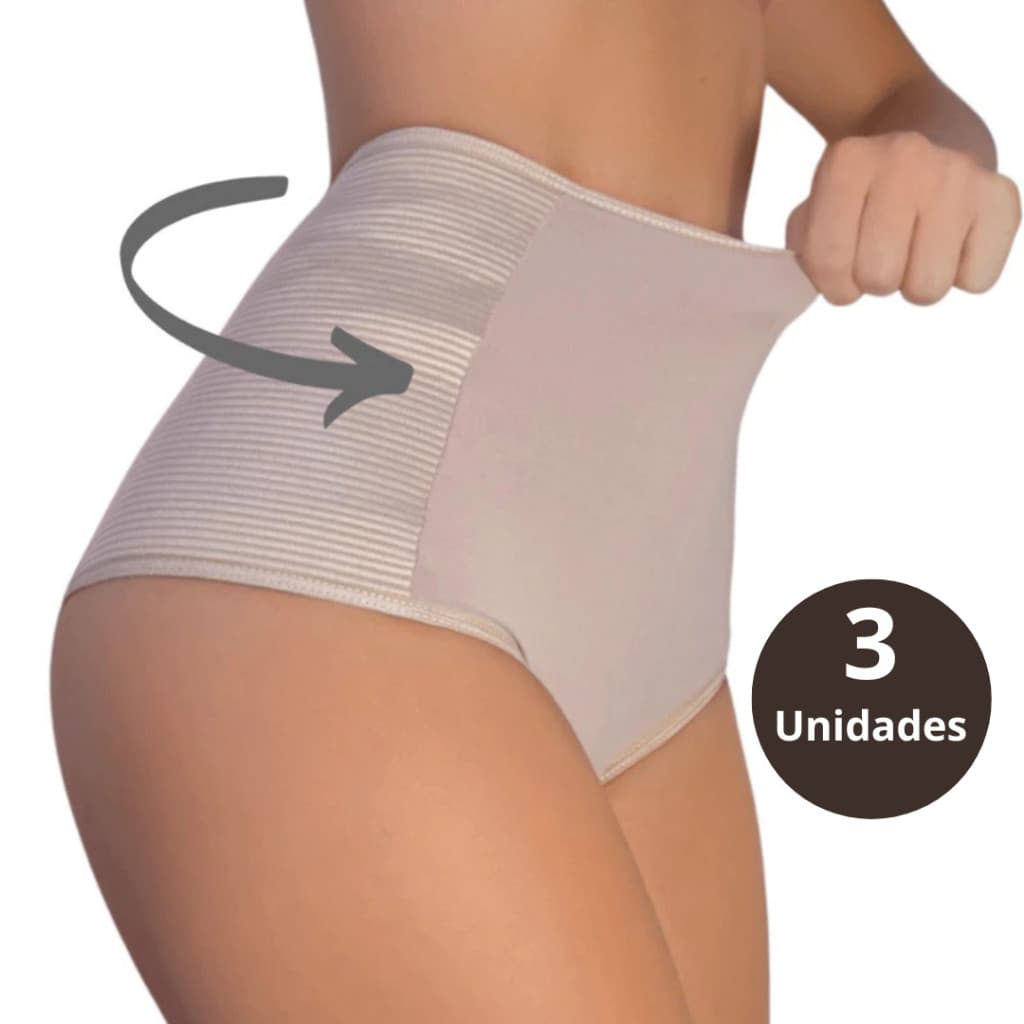 Kit C/3 Calcinhas Cinta Modeladora Compressão Cós Alto Redutora de Medidas
