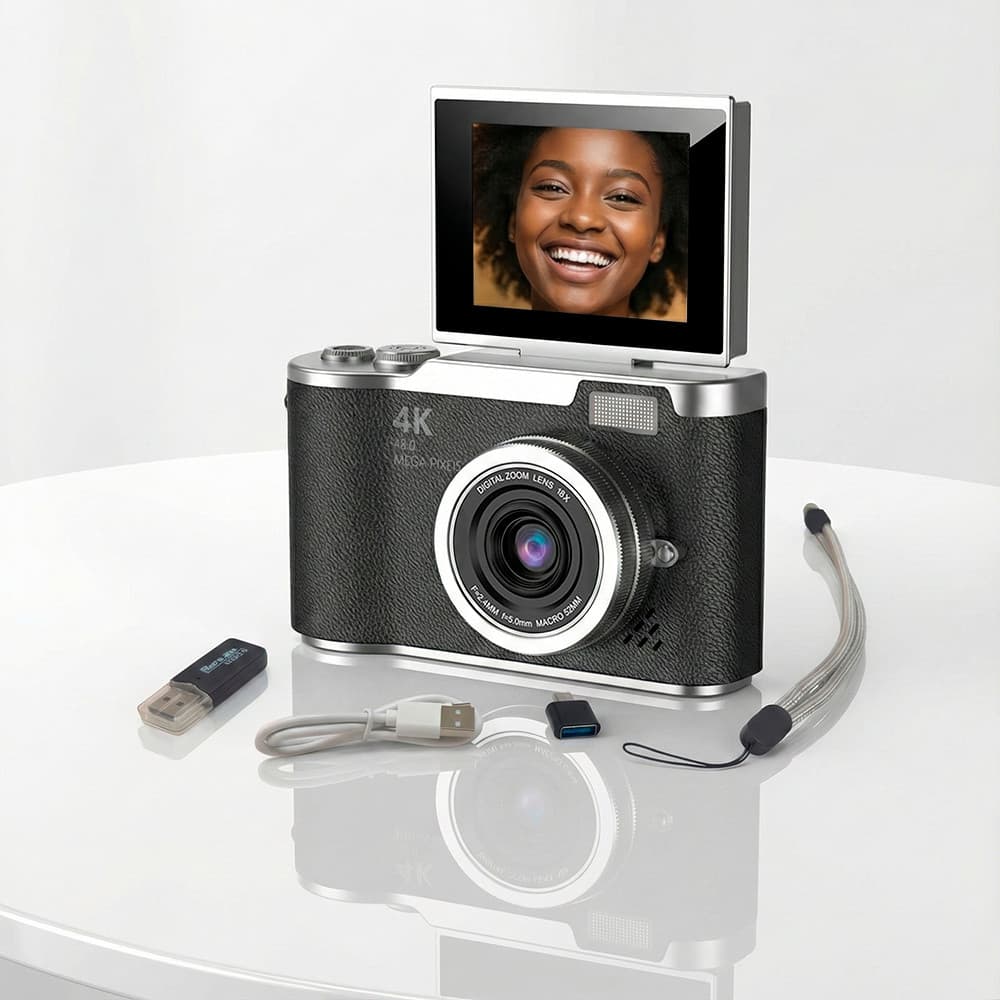 Câmera Digital 4K Tela Giratória 2.4 Selfie Vídeo 1080P 720P VGA Bateria Longa Pulseira Adesivos