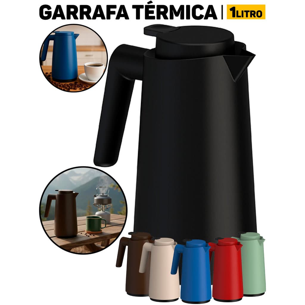 Garrafa Térmica Gatilho Vercelli 1 Litro Unitermi Bule Café Chá Escritório Cozinha	
