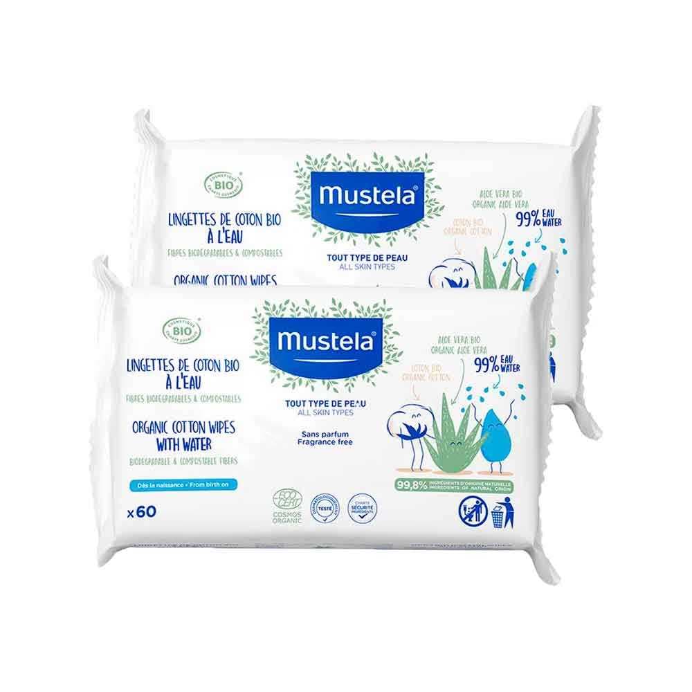 Kit 2 Toalhas Umedecidas Mustela Compostáveis Sem Perfume 60 Unidades