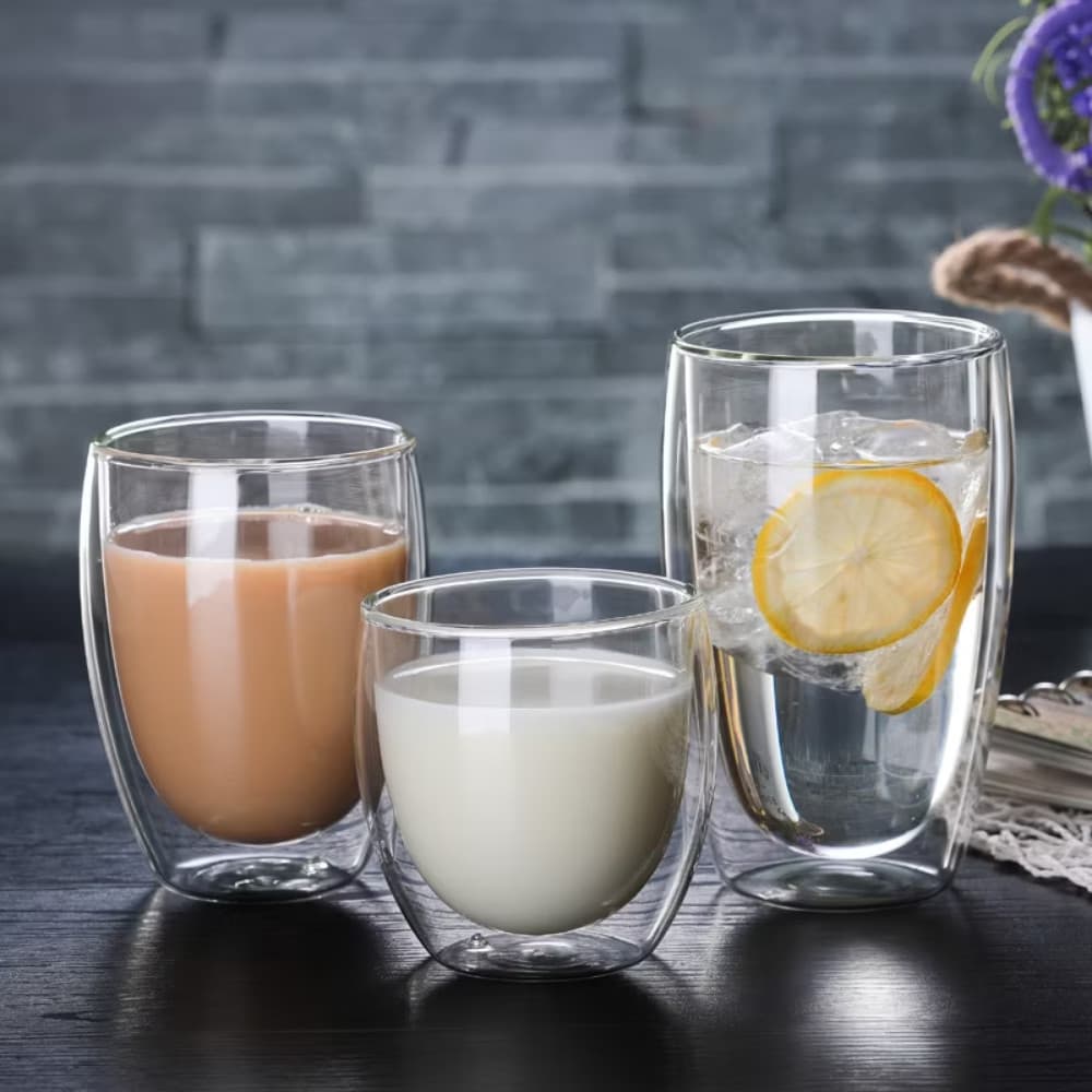 Conjunto de Copos de Vidro Borossilicato Duplo Xícaras de Parede Dupla com Isolamento Térmico