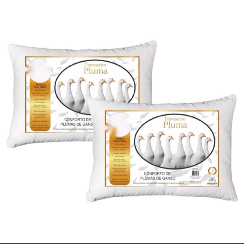 Kit 02 Travesseiros de plumas de ganso sintético 50x70 Promoção macio antialérgico