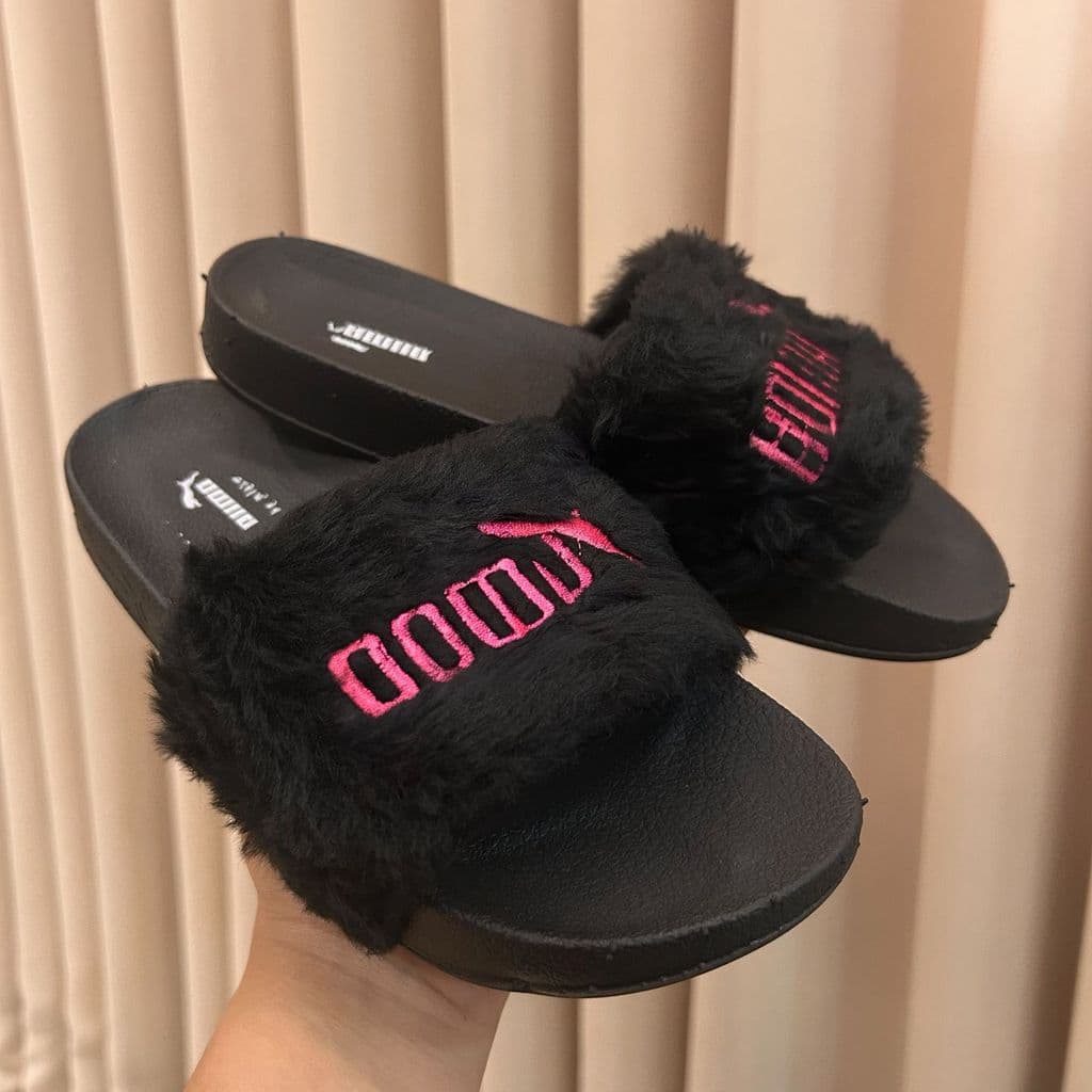 chinelo slide feminino papete de pelinho leve macio fenty by rihana