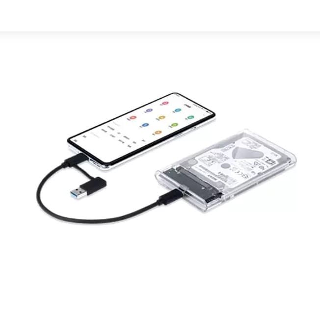 Case Externo Transparente Usb 3.0 SSD Hd 2.5" Para Celular Android Tipoc Pc Notebook