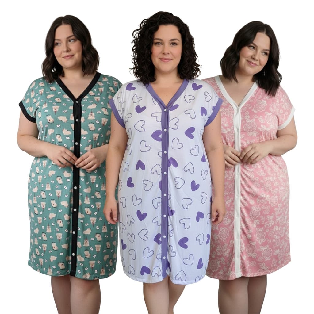 Kit 3 Camisolas Plus Size Aberta de Botão Confortável para Dormir Toque Suave e Modelagem Solta