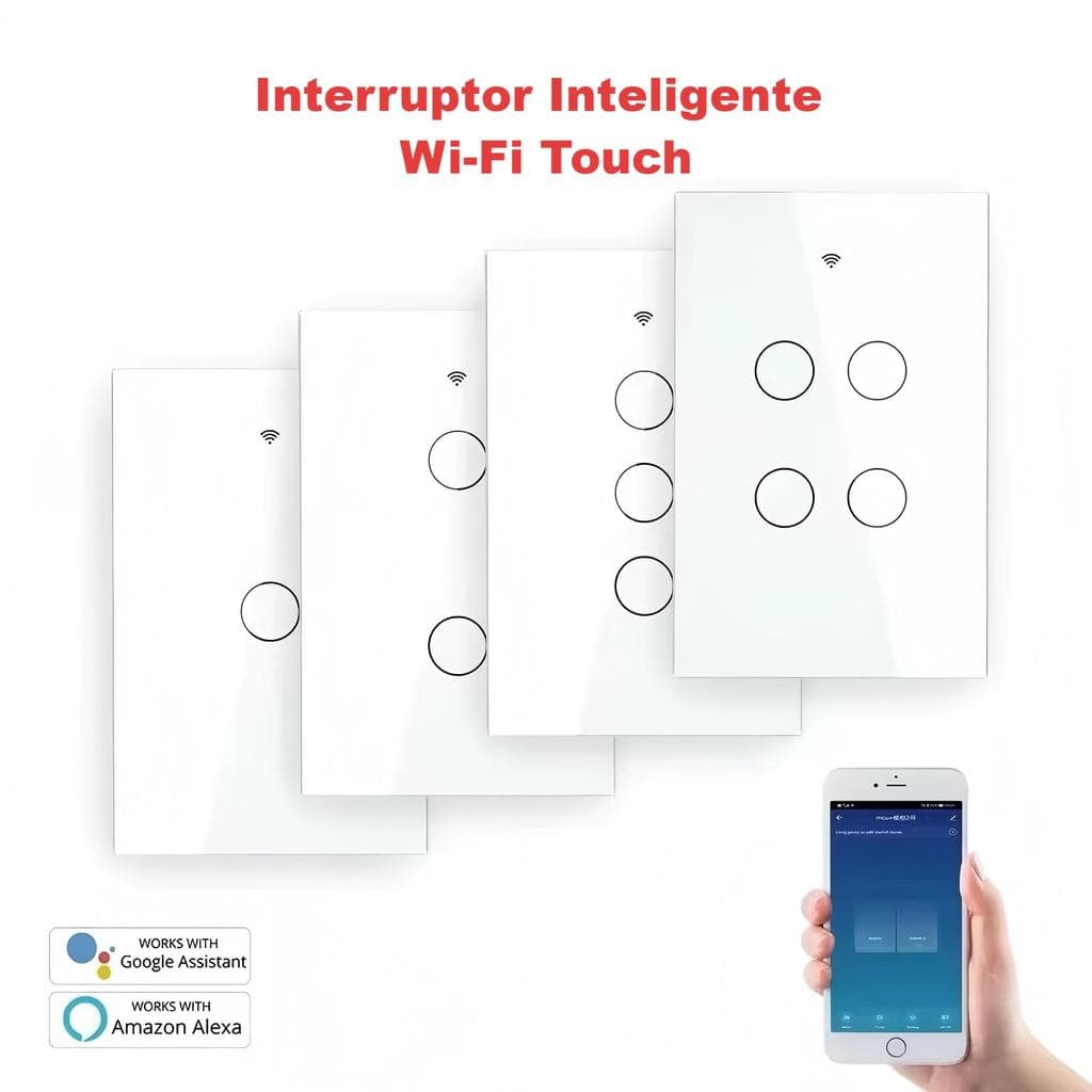 Interruptor Inteligente Touch 1/2/3/4 Botão WiFi Smart Automação,Compatível  Alexa Google Smart Tuya