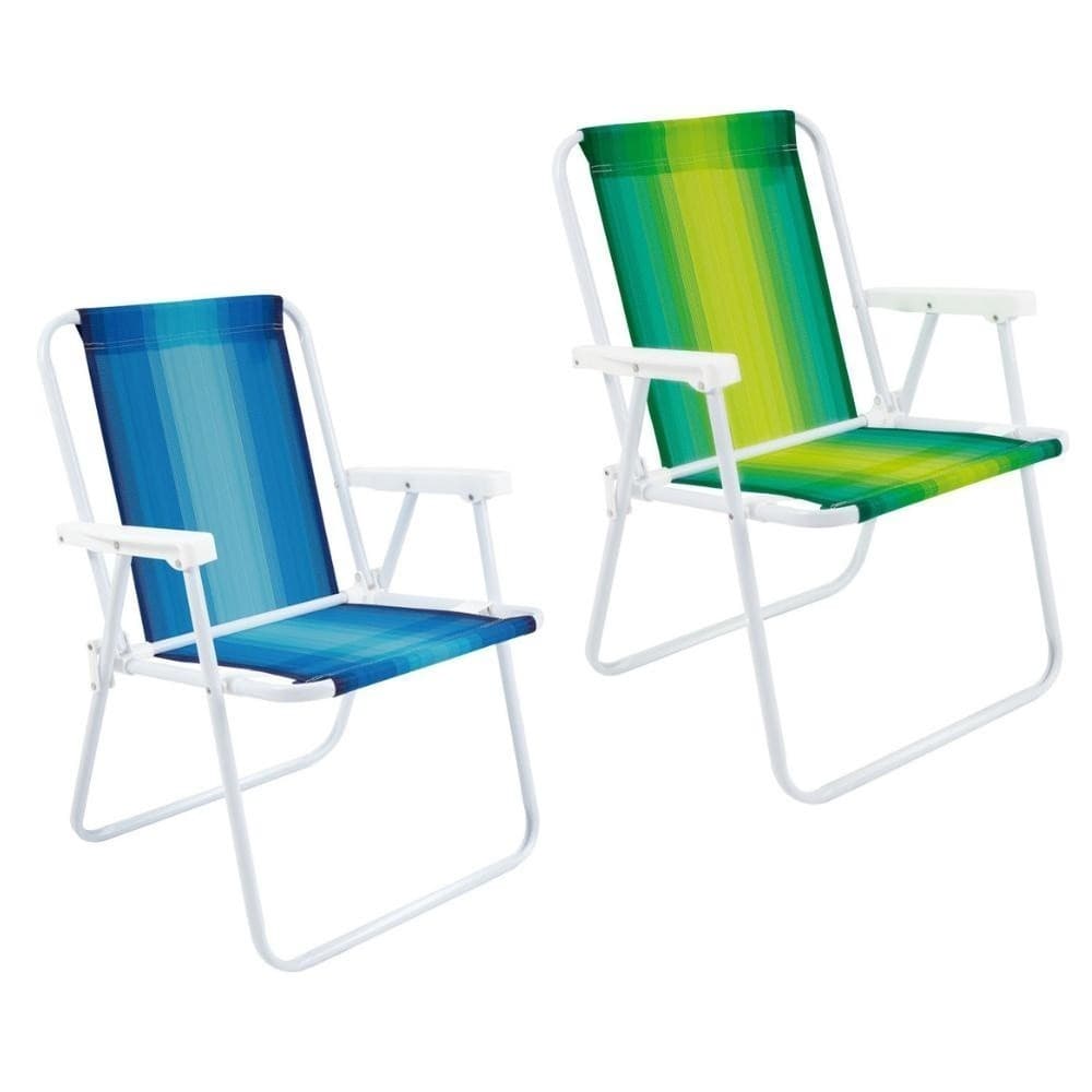 Kit 2 Cadeira de Praia Varanda Alta em Aço 110 kg Cores Variadas