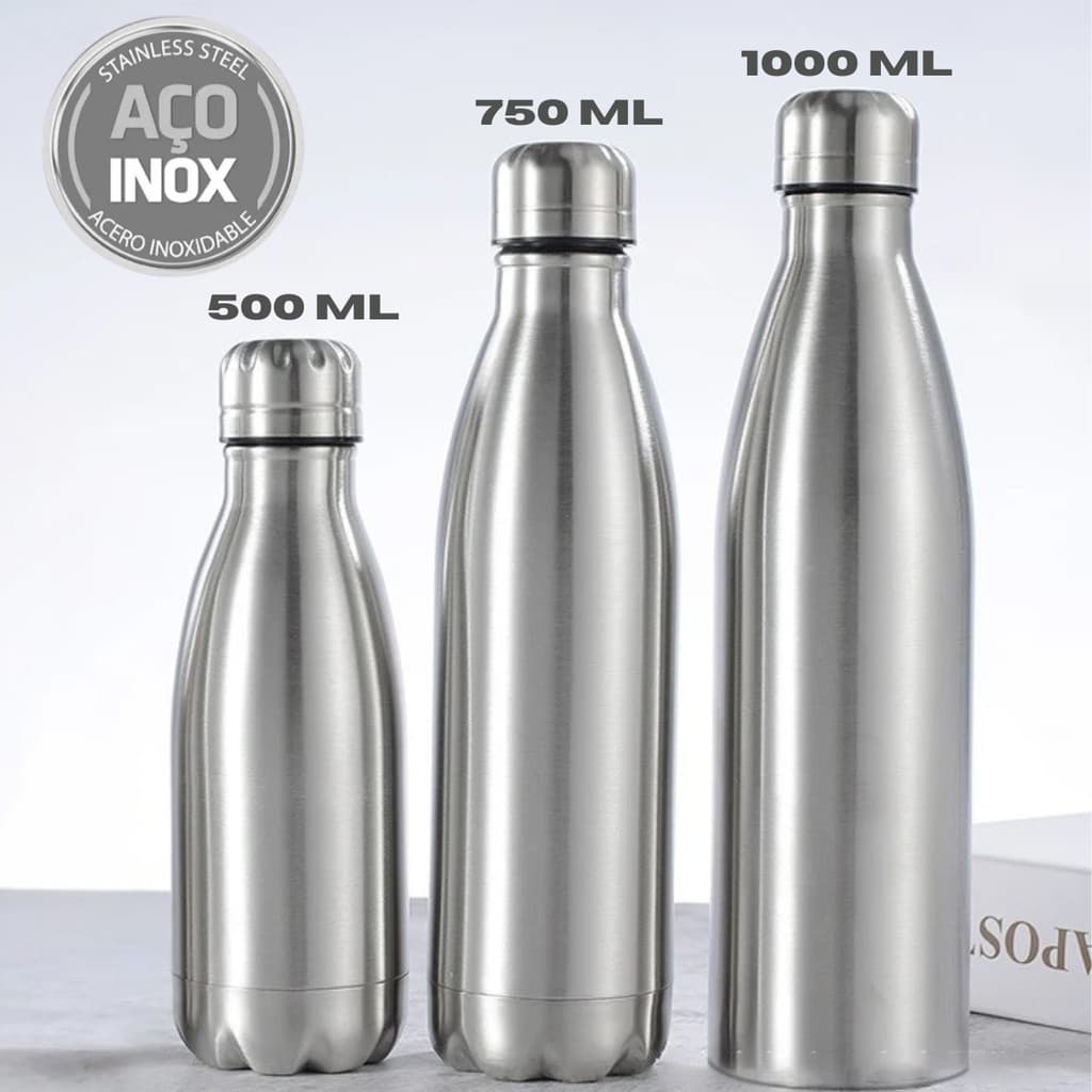 Garrafa de Água 1 Litro a Vácuo Inox Ultra Resistente e Duravél Ideal para LÍquidos (Não é Termica)