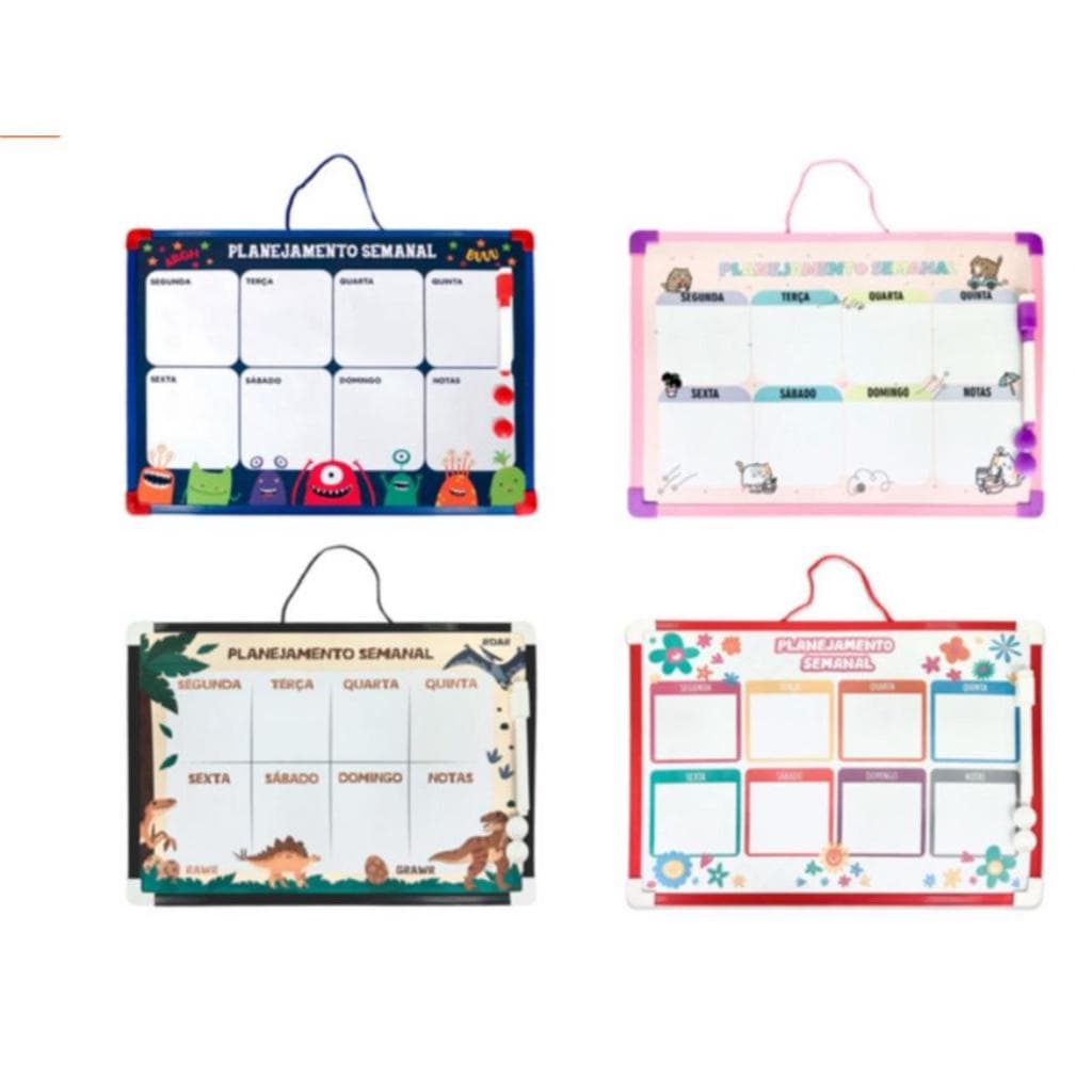 Quadro Branco Planner Magnético 2 Lados c/ Caneta e 2 Ímãs Para Pendurar 25x35cm