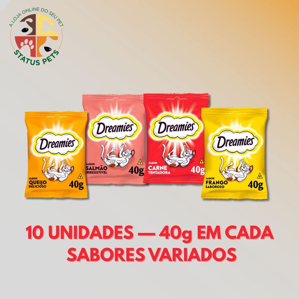 10x Petiscos Dreamies Sabores Variados para Gatos Adultos 40g