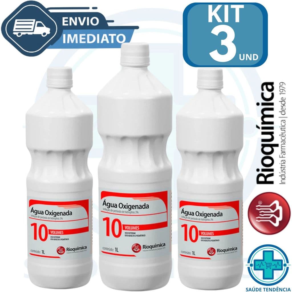 KIT 3 Água Oxigenada 10 Volumes de 1 Litro Rioquímica