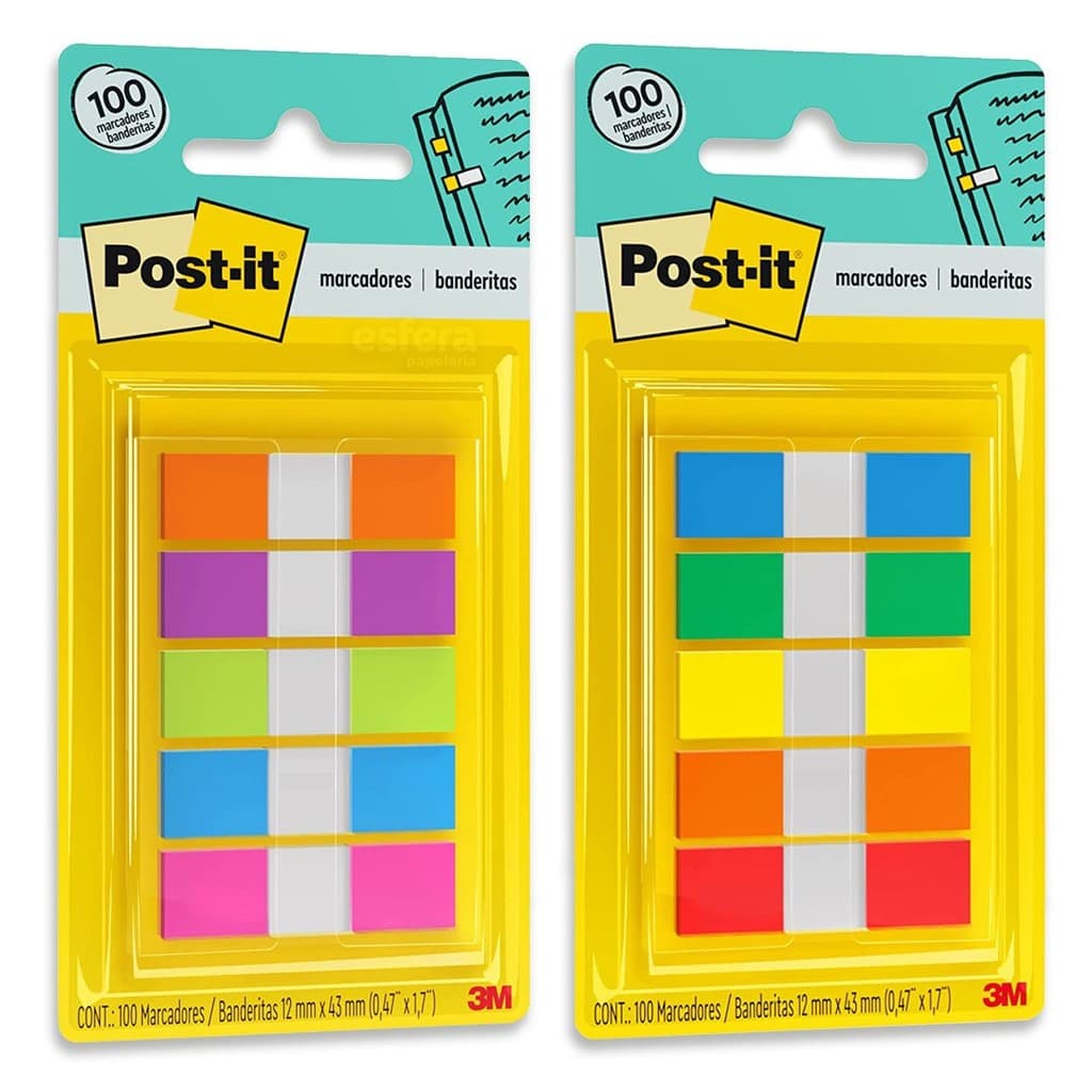 Marca Páginas  Reposicionável Post-It Flags 100 Folhas 12X43mm 3M