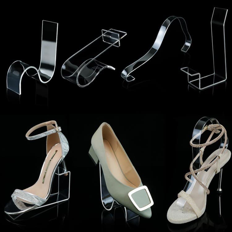 Sapatos de Salto Médio Alto em Couro Sandálias de Acrílico Transparente Suporte para Sapatos Uso em Loja de Sapatos Supo