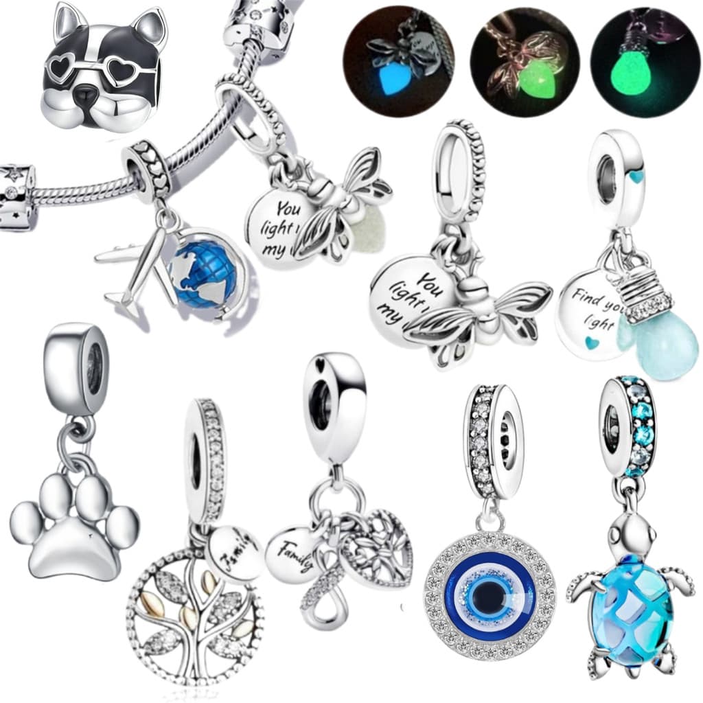 Berloque Prata 925 Pingente Básico Pulseira Feminina Acessório Diário à Moda