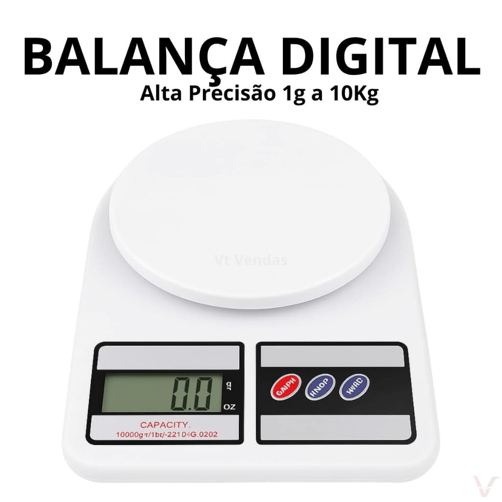 Balança Digital de Cozinha de Precisão 1g a 10Kg para Nutrição e Dieta - Duas Pilhas