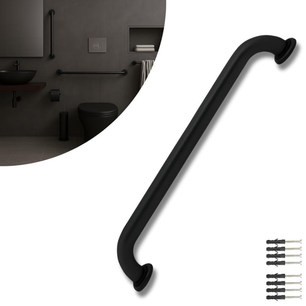 Barra de Apoio de Segurança Alumínio Preto Fosco Alça de Banheiro p/ Idosos e Deficientes Fixação Segura