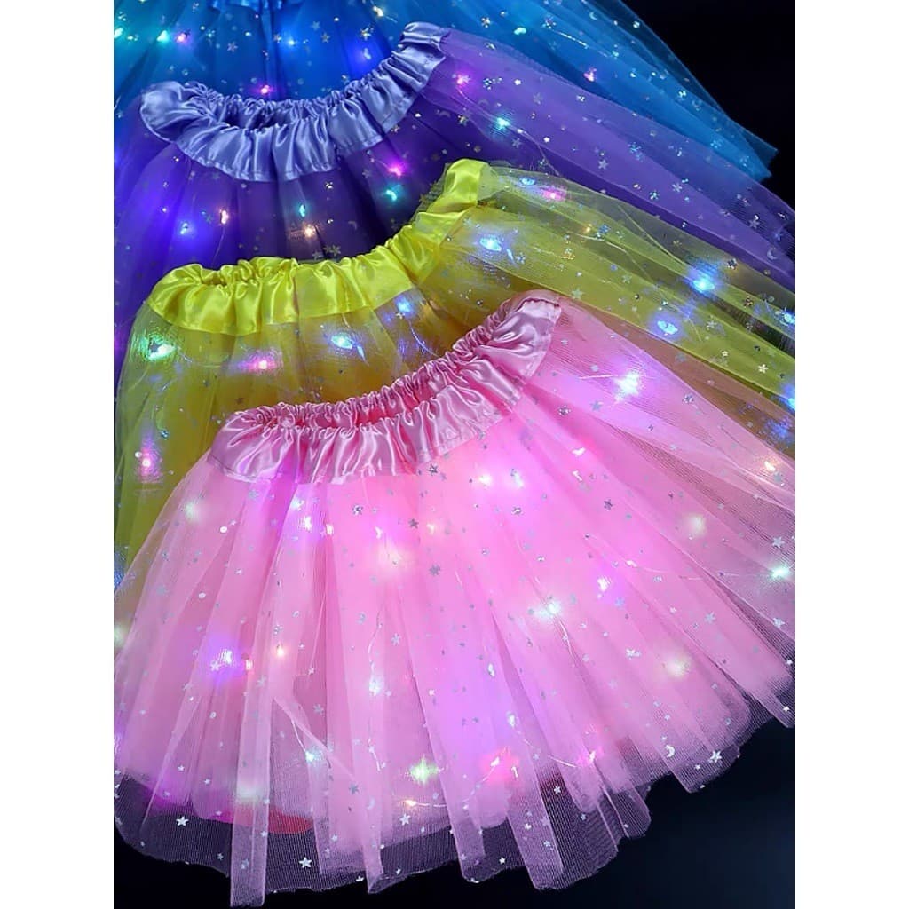 Saia Tule Pisca Glitter Led Festa Carnaval Bailarina Criança Infantil