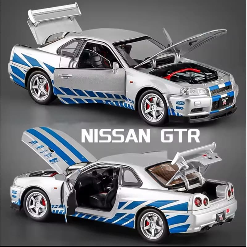 Nissan Skyline Brian Velozes e Furiosos com Som - Acende Faróis - De Metal - GTR R34 - Escala 1:32 Envio Imediato