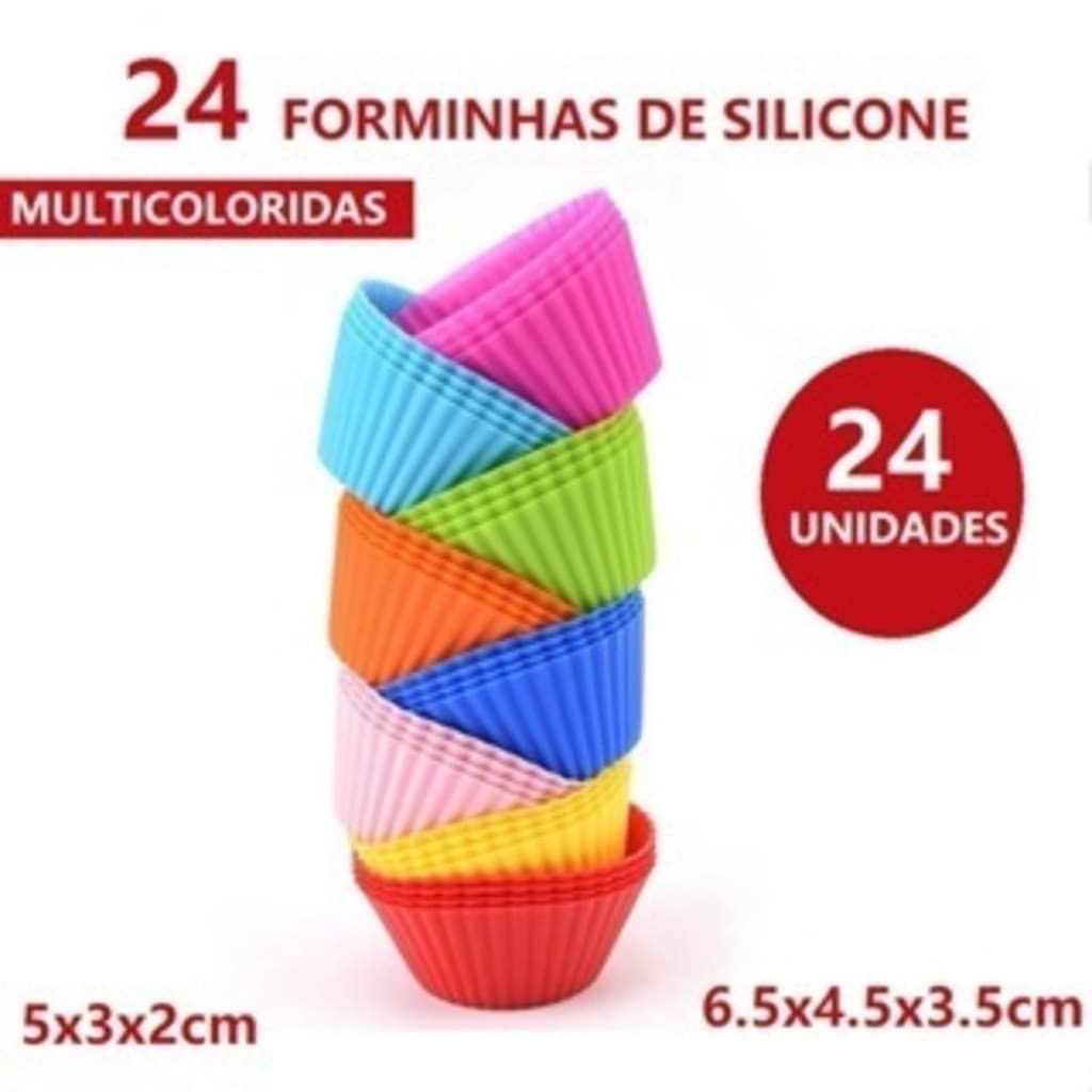 OFERTA Forminhas Multicolorida 24 Uns Forma Redonda Silicone Ou 12 Uns Brigadeiro Tortinha Bolinhos