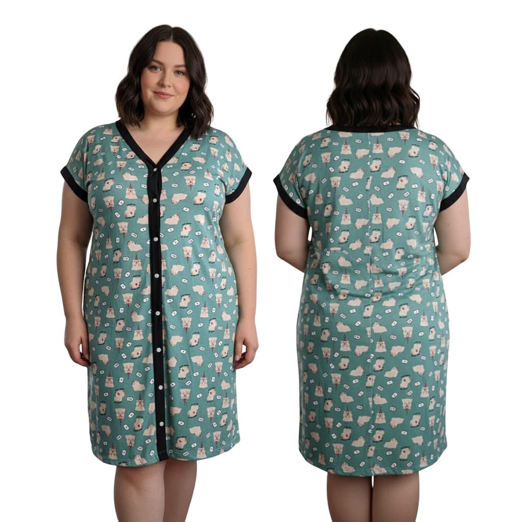Camisola Plus Size Aberta de Botão Confortável para Dormir Toque Suave e Modelagem Solta