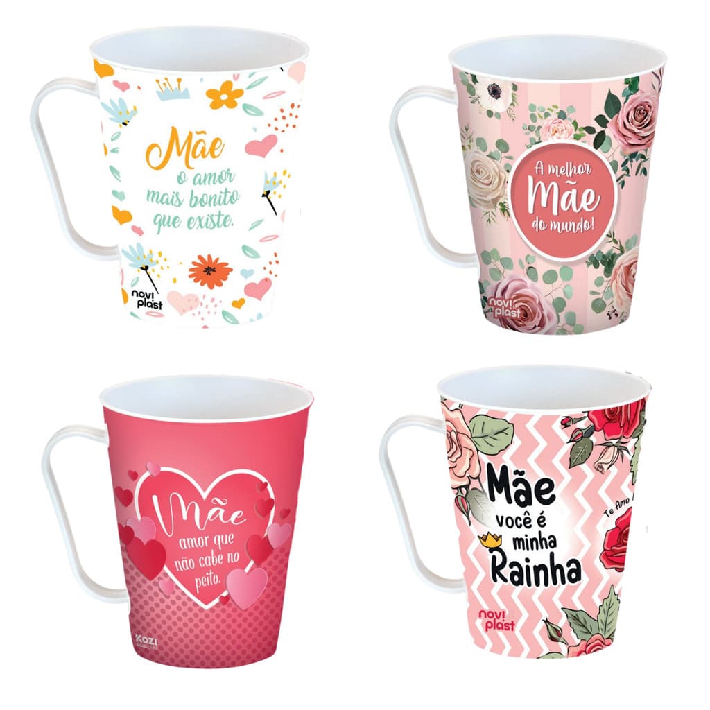 Kit 12 Canecas Decoradas Dia das Mães Sortidas 430ml Personalizadas