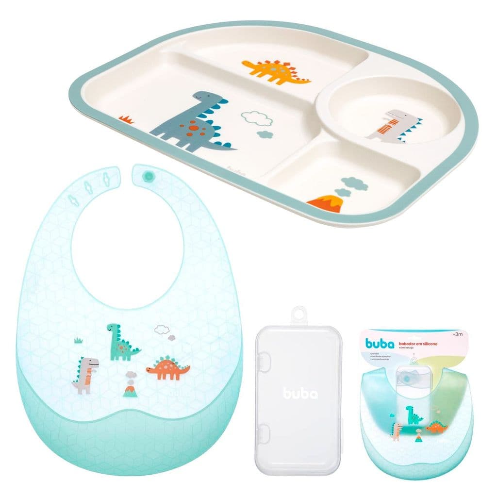 Kit Prato 3 Divisórias Infantil + Babador Buba Estojo