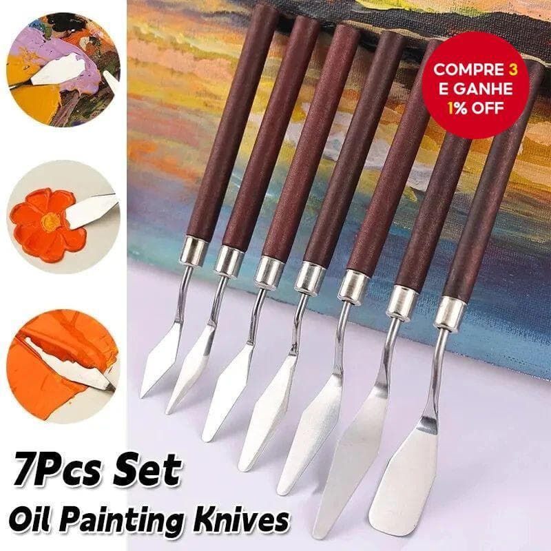 Conjunto com 7 facas de aço inoxidável para pintura a óleo, espátulas para artistas e ferramentas de desenho
