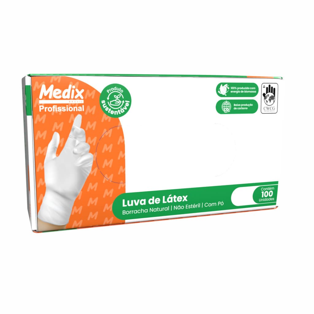 100un Luva Latex Profissional com Pó Medix - P-M-G-GG