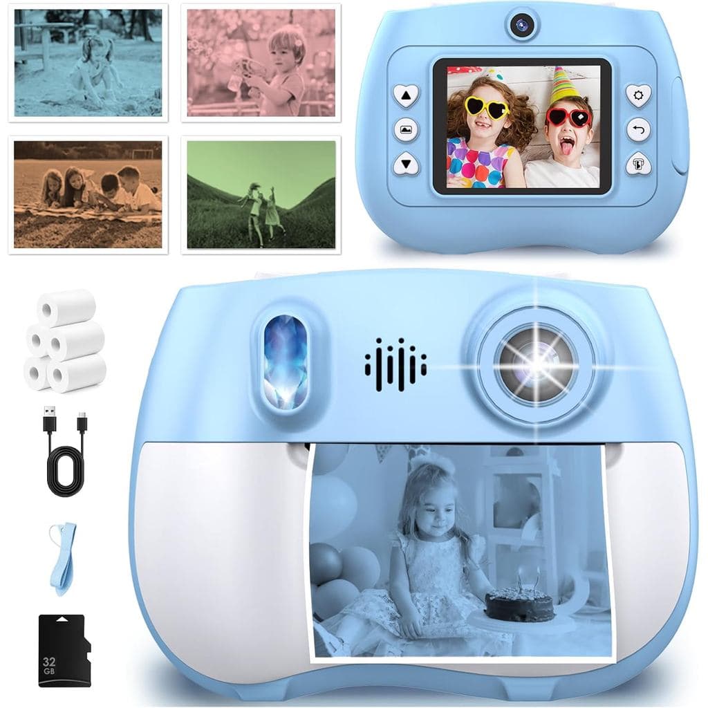 Câmera Infantil Impressão Instantânea 1080P Frontal e Traseira Dual Selfie - Câmera Digital Infantil com Jogos de Vídeo,