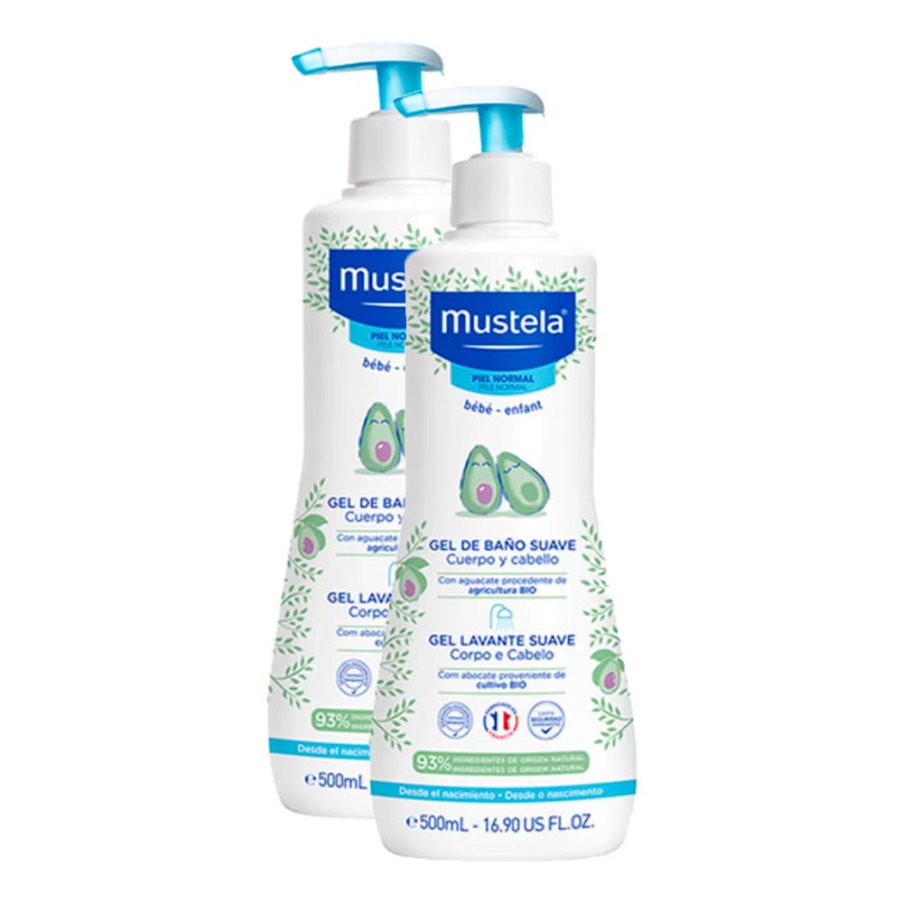 Kit 2 Gel Lavante Suave Mustela Bebê Corpo e Cabelo 500ml