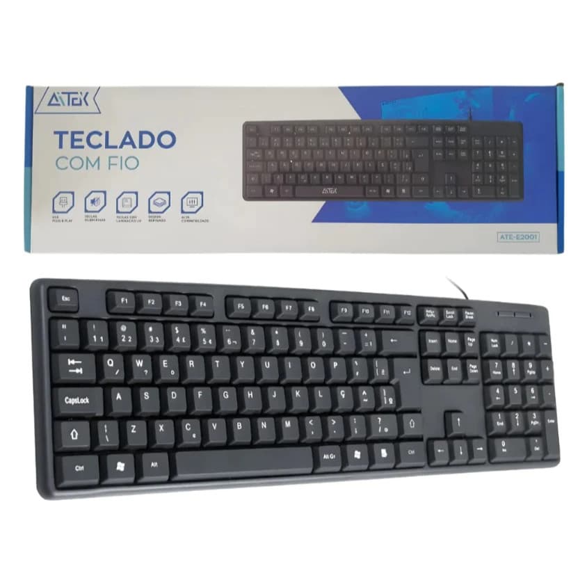 Teclado USB Aitek Office ABNT2 Super Macio – Padrão Brasileiro para Escritório e PC - E2001