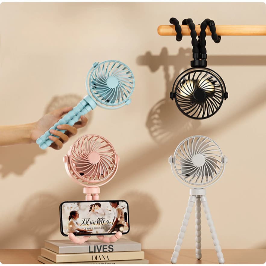 Ventilador Luminoso Portátil Estilo Polvo Baixo Ruído Mini Ventilador Dobrável para Dormitório-BYB