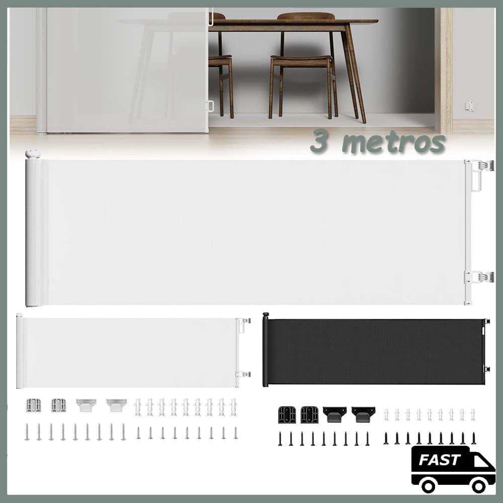 Tela de proteção retrátil para cachorro cerca para interior de casa apartamento larg.3 metros trava segurança forro PVC