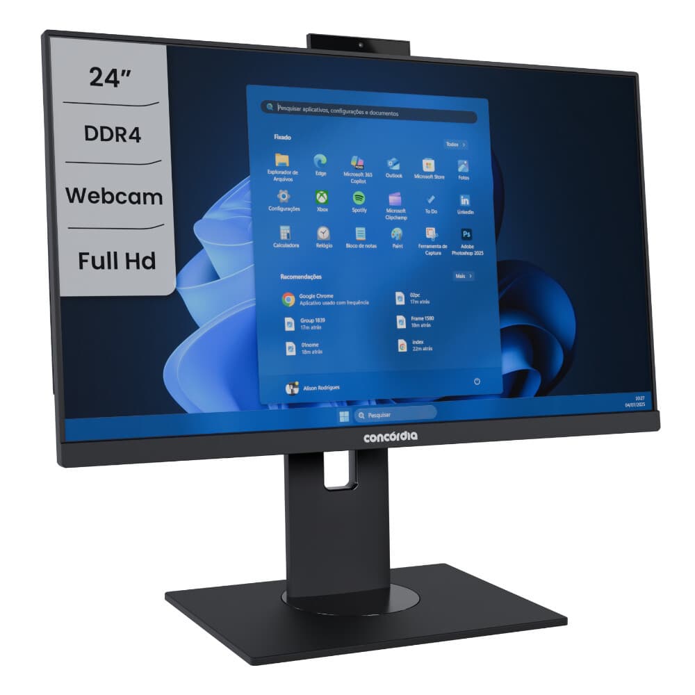 Computador All In One Concórdia Core i5 10400T 8GB DDR4  SSD 240GB 23.8'' Full Hd  Webcam WIFI FreeDos Preto