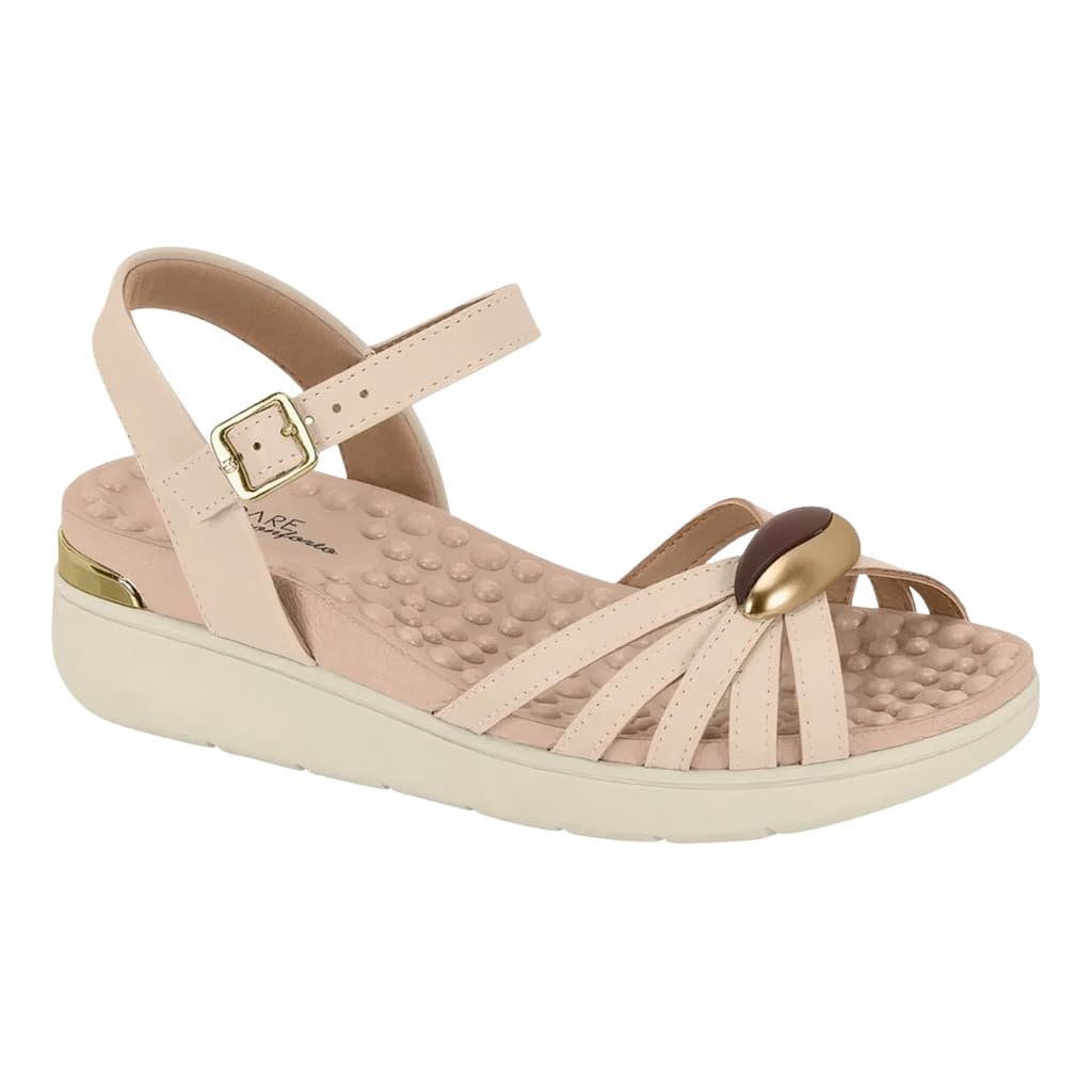 Modare Sandália Napa Floather Feminina Bege Confortável