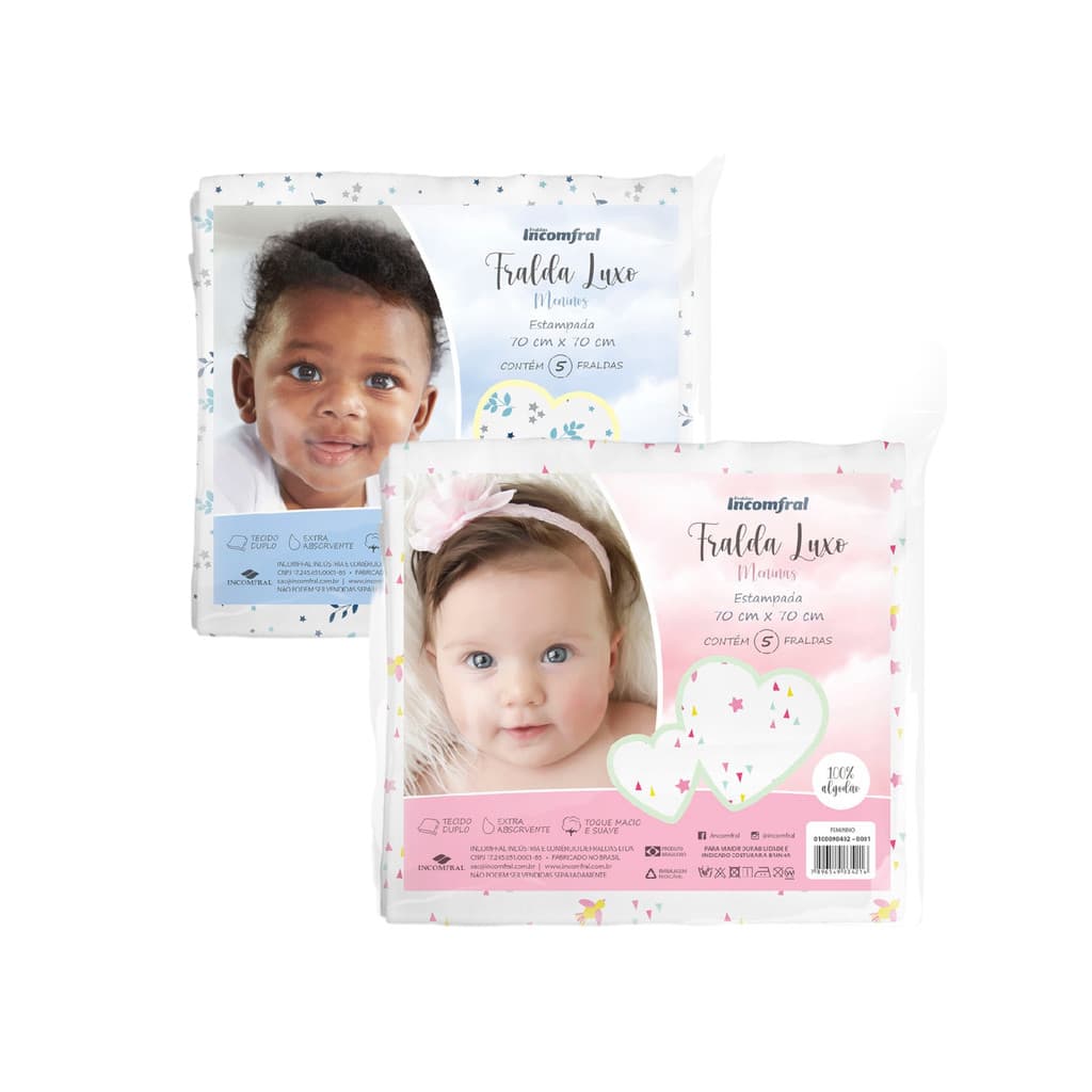 Fralda De Pano Luxo Estampada  5 Unidades - Incomfral