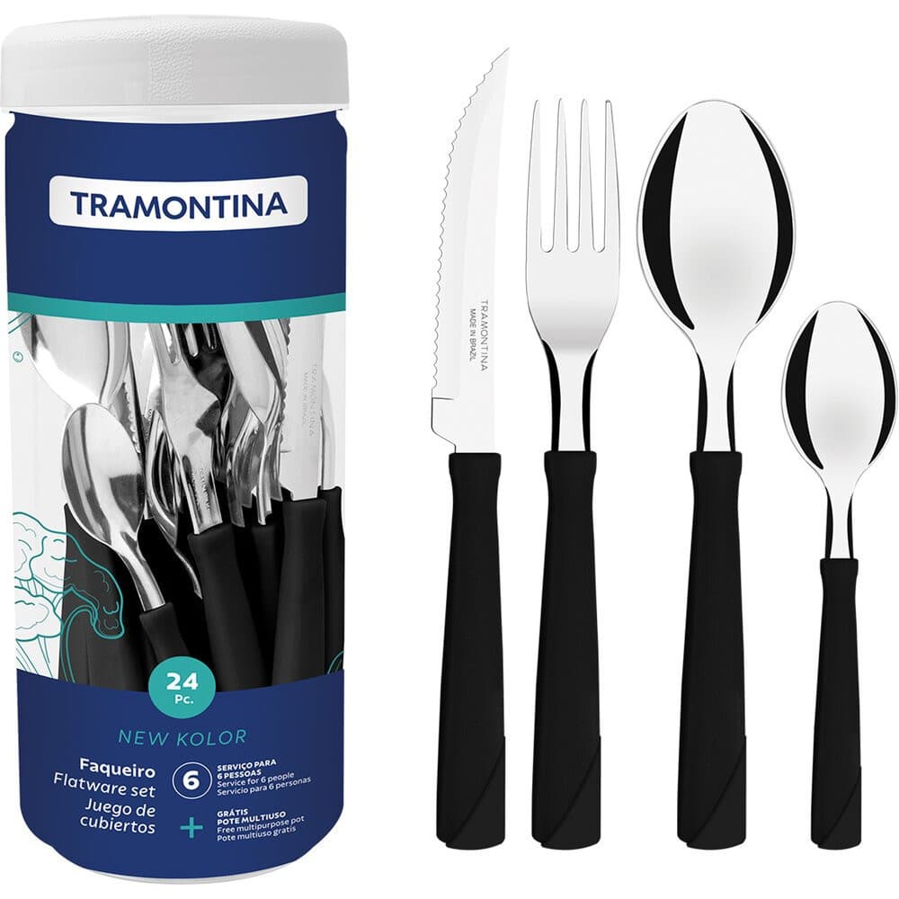 Faqueiro Tramontina New Kolor, 24 Peças, Preto - 23198/093
