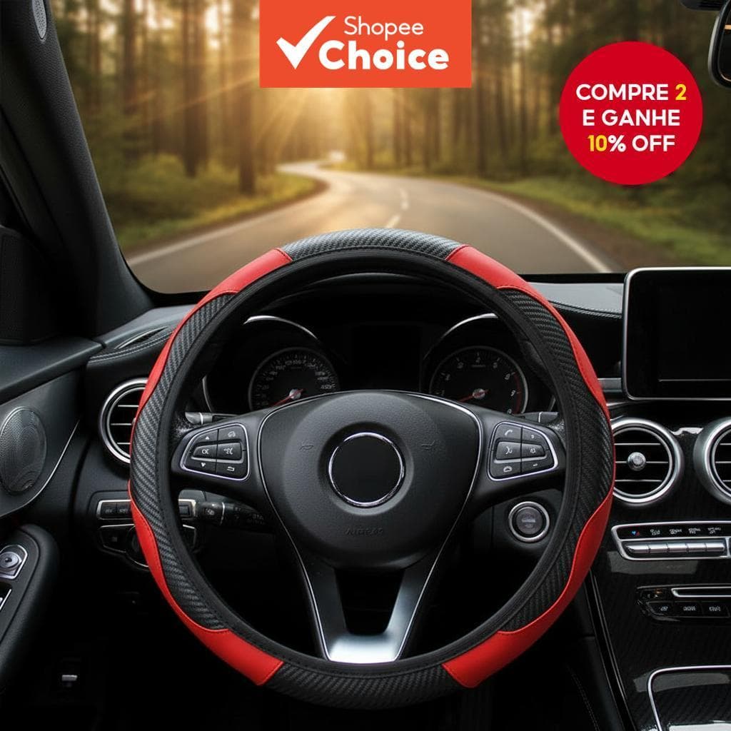 Conjunto Completo de Acessórios para Carro: Capinha de Volante e Almofadas para Cinto de Segurança em Fibra de Carbono