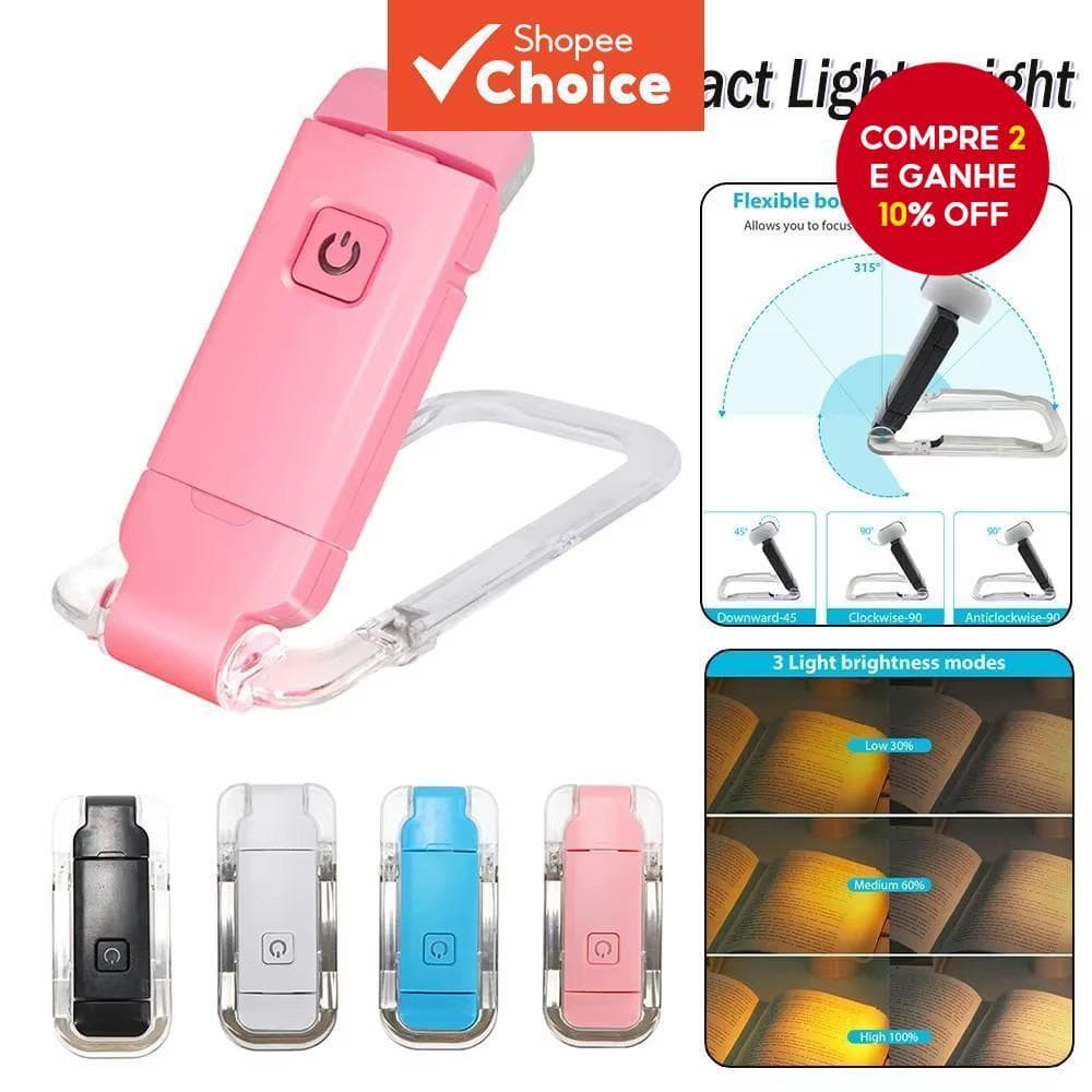 Luz De Livro Dobrável USB Mini LED Proteção Ocular 3 Cores Ajustáveis