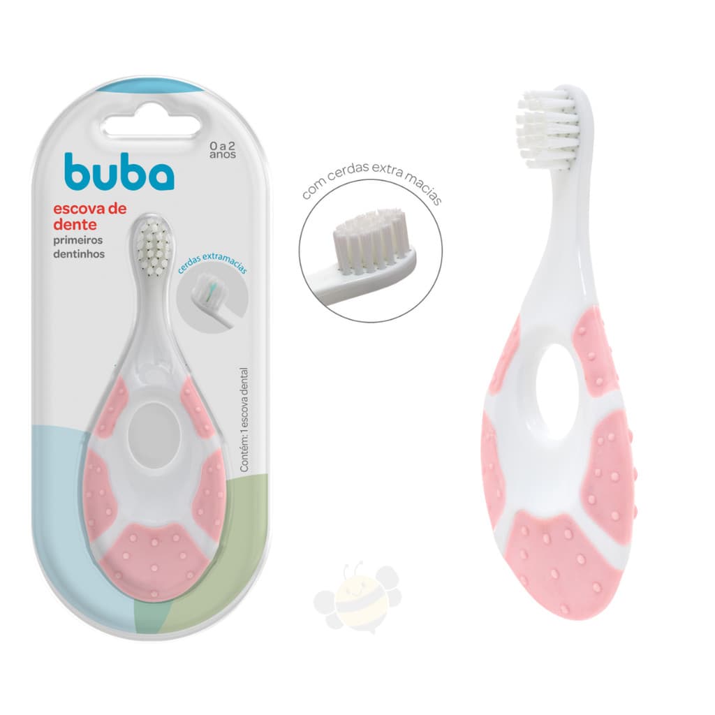 Escova de Dente Buba Higiene Bucal Bebê Menino Escova Dente Rosa Primeiros Dentinhos
