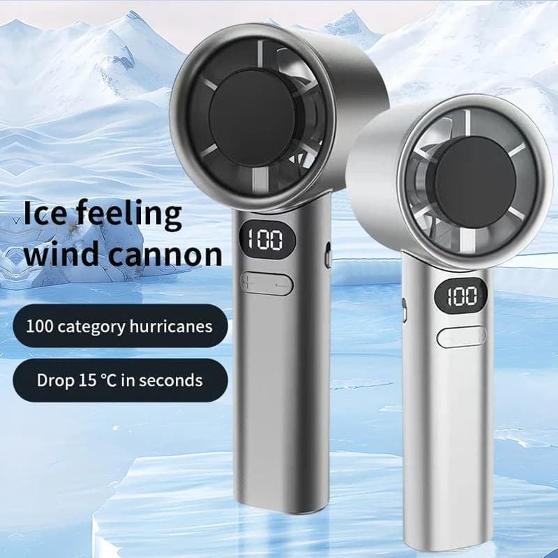 Ventilador Portátil Turbo 120 Velocidades USB Display Digital Recarregável Silencioso Mesa Mão Escritório Viagem