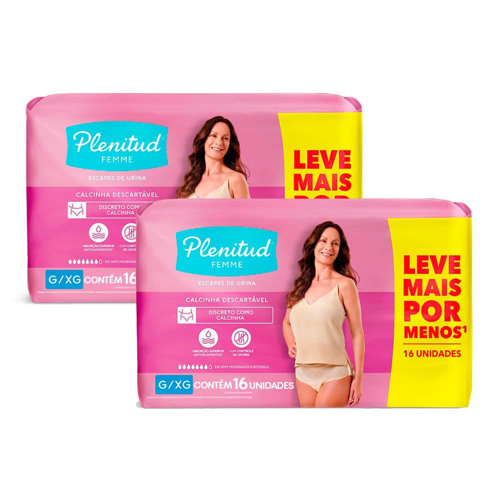 Kit 2 Roupa Íntima Plenitud Femme Tamanho G/XG com 16 Unidades