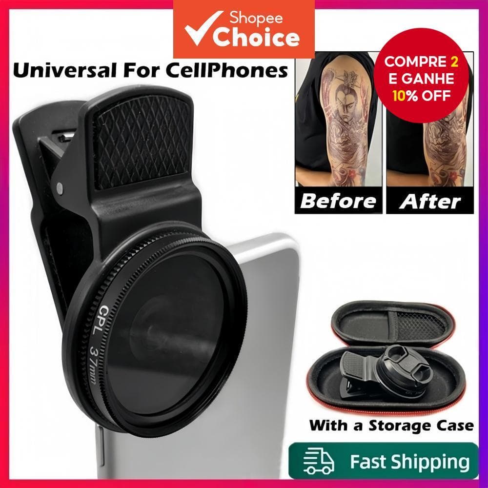 Lente CPL 37MM52MM Tatuagem Universal Circular Portátil Celular Câmera Polarizador Len Filtro