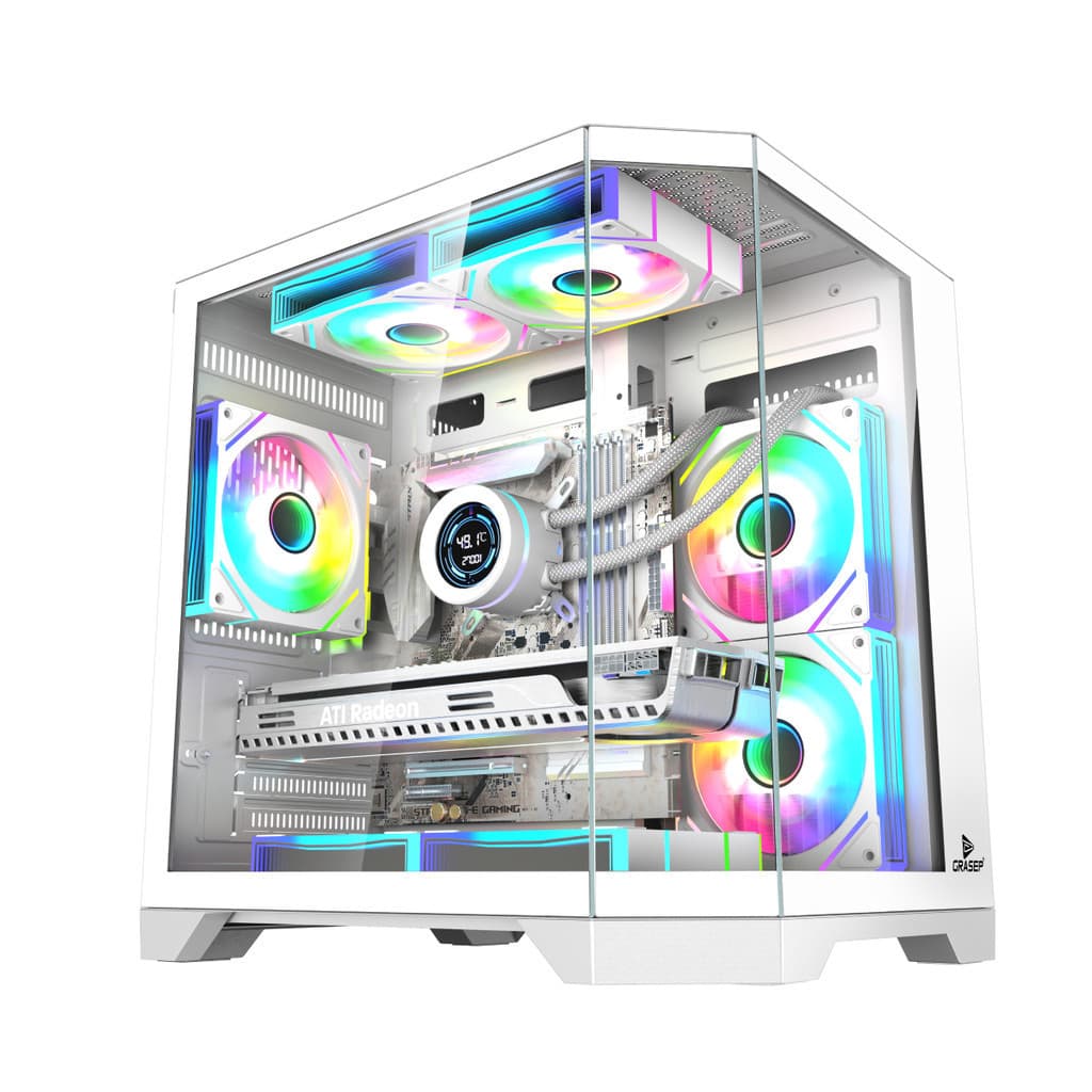 Gabinete Gamer Mini Tower Aquário Vidro Temperado White M-ATX/ITX Sem Fonte Com 5 Fans RGB D-MATX06