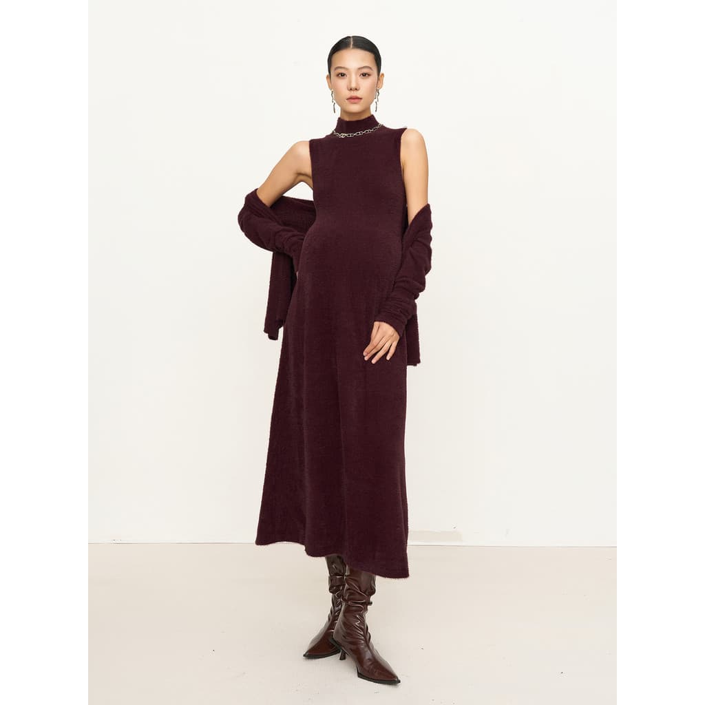 SELLYNEAR Maternidade Moda Terno Moda Moda Outono Inverno Camurça High-End Cardigan Vestido Terno de Duas Peças