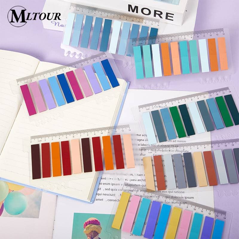 200 Pçs Notas adesivas com marcador de régua marcador de página livro papelaria escritório stick notes flags